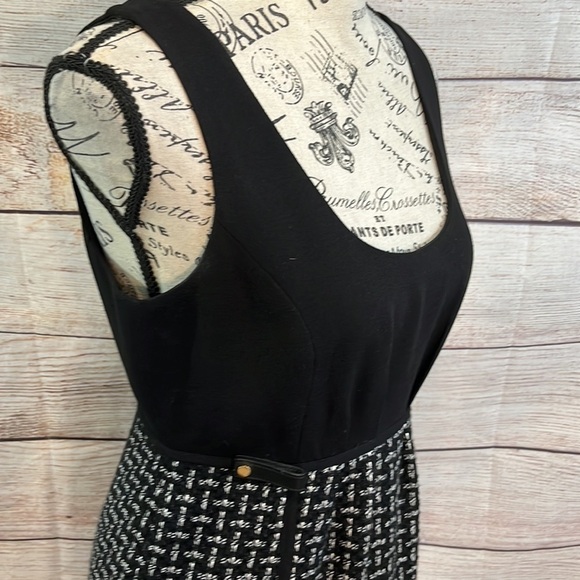 Tibi Dress Tweed Bottom Wool Bodice Size 2 Faux Leather Trim Black & White - Picture 3 of 12